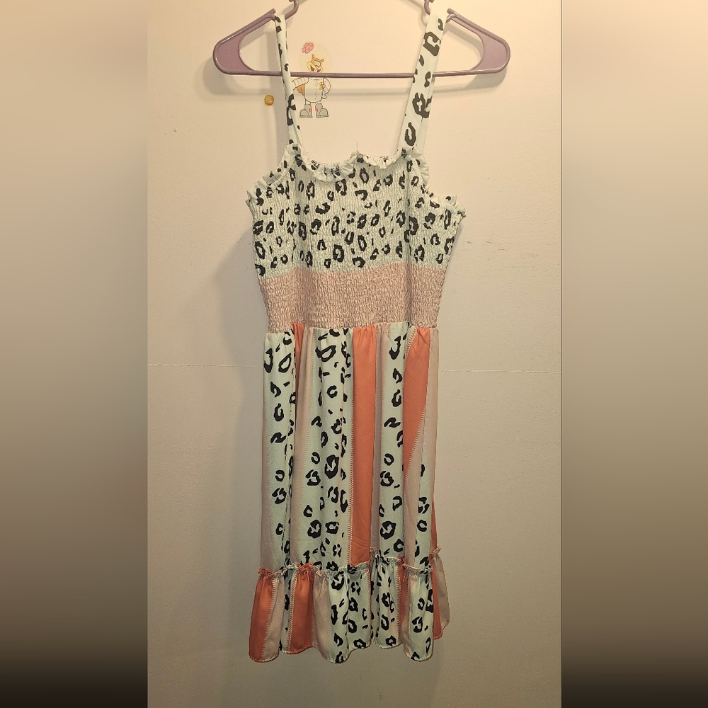 SHEIN Pink, White & Black Leopard Print Midi Sundress